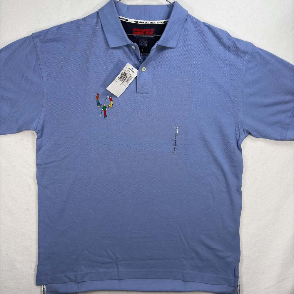 Vintage Pivot Rules Golf Polo Shirt‎ Mens L Blue Embroidered 3 Golfer NWT 90s